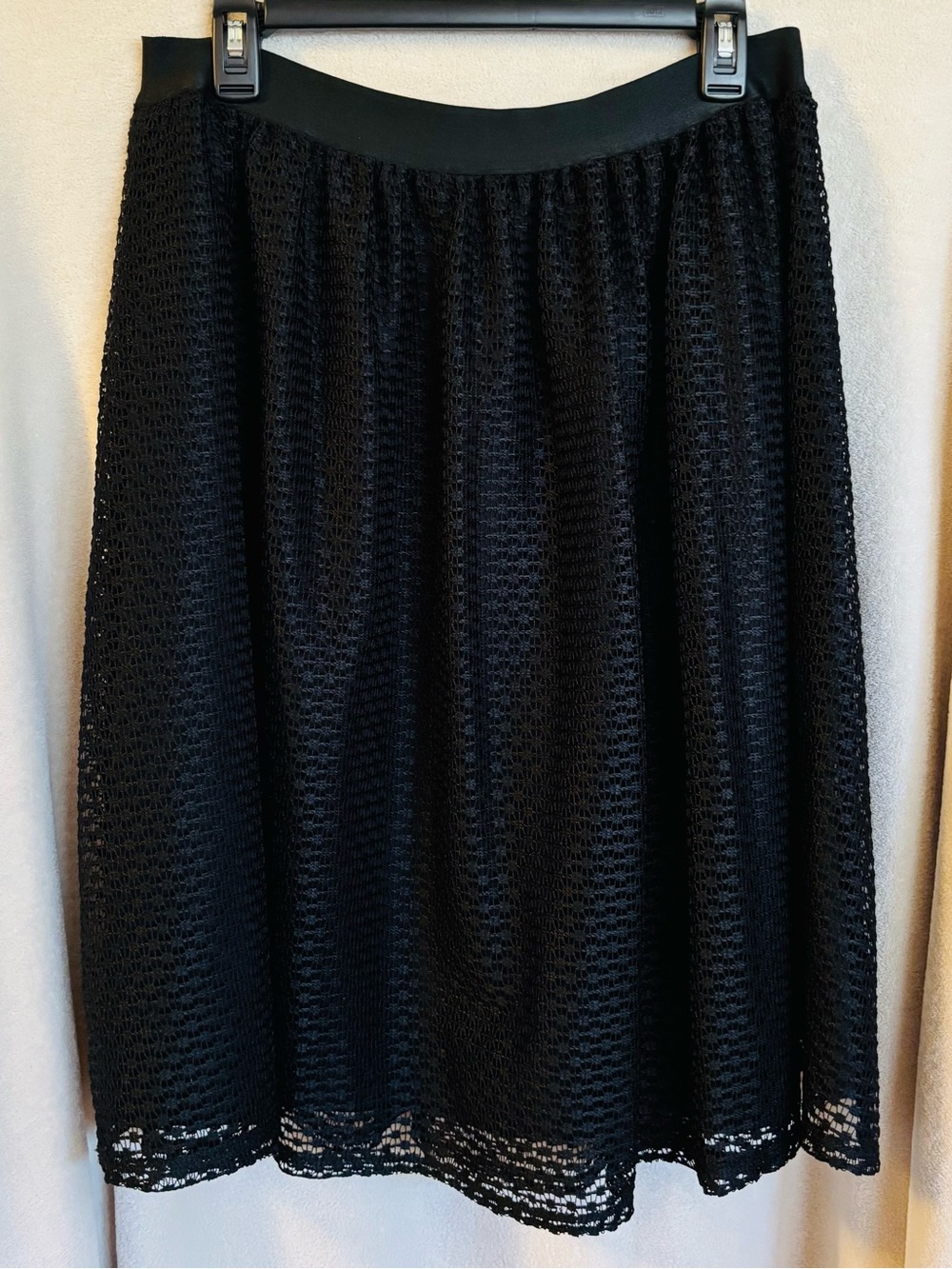 Women's Black Lace Midi Skirt - Elegant A-Line